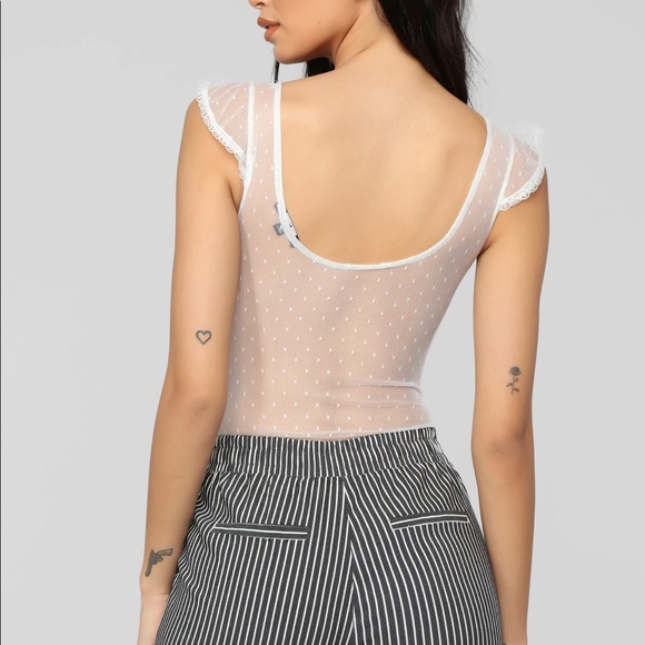 2 for $15 - Ivory Mesh With Dots Bodysuit - Picture 6 of 8